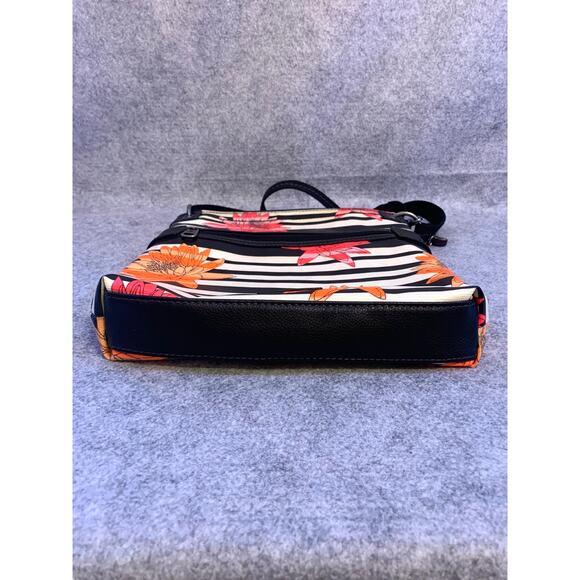 Sakroots Artist Designed Crossbody Bag, Black and White Striped Colorful Flowers - Picture 8 of 10